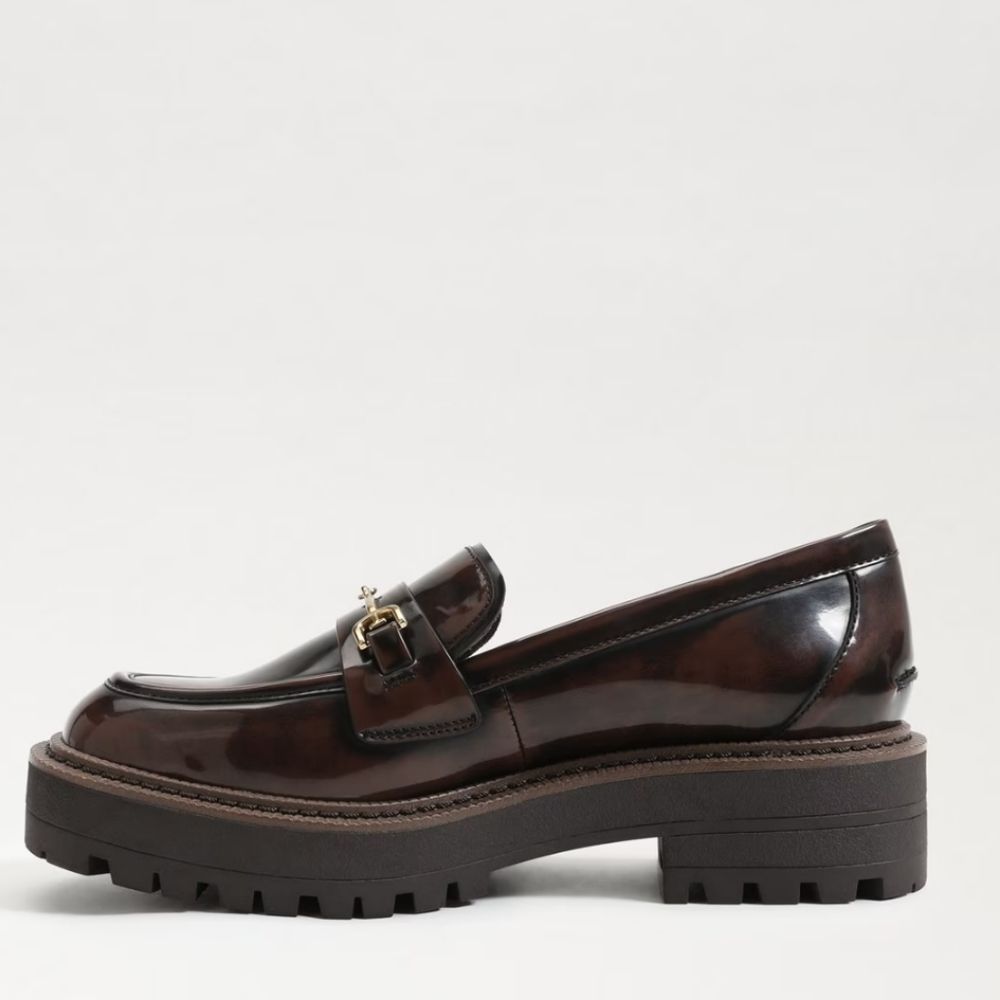 Sam Edelman Women's Burgundy Patent Leather Lug Sole Loafers - Picture 4 of 10